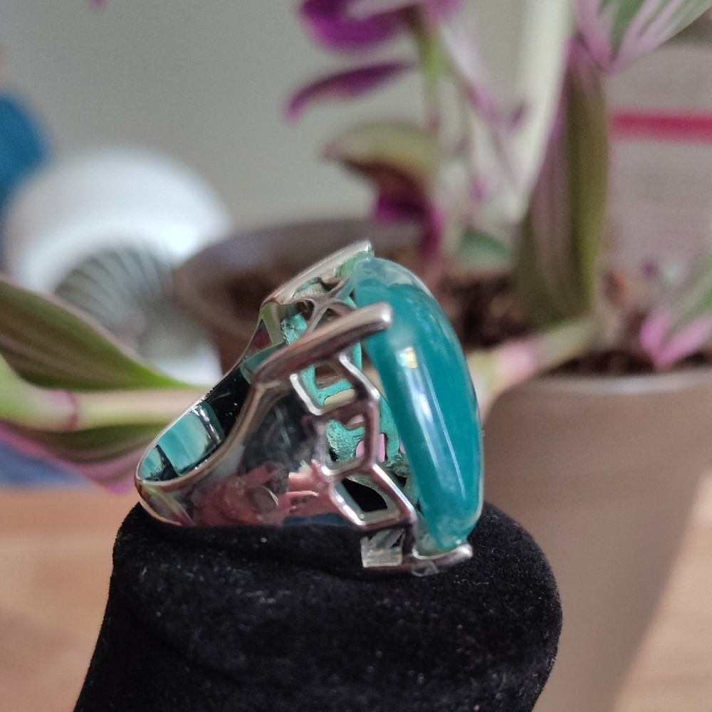 Chic Turquoise Square Gemstone Ring - image 2